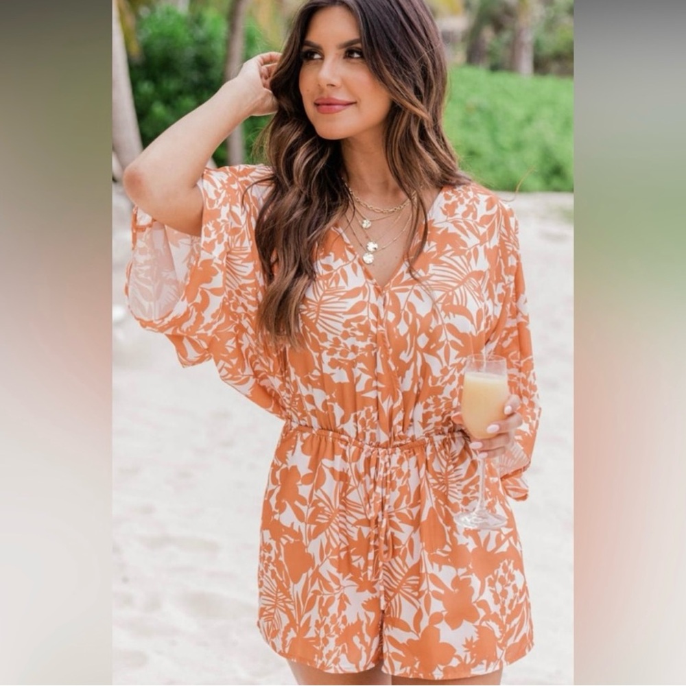 Pink Lily Back In My Heart Rust Floral Romper Burnt Orange ladies 2X wingbat